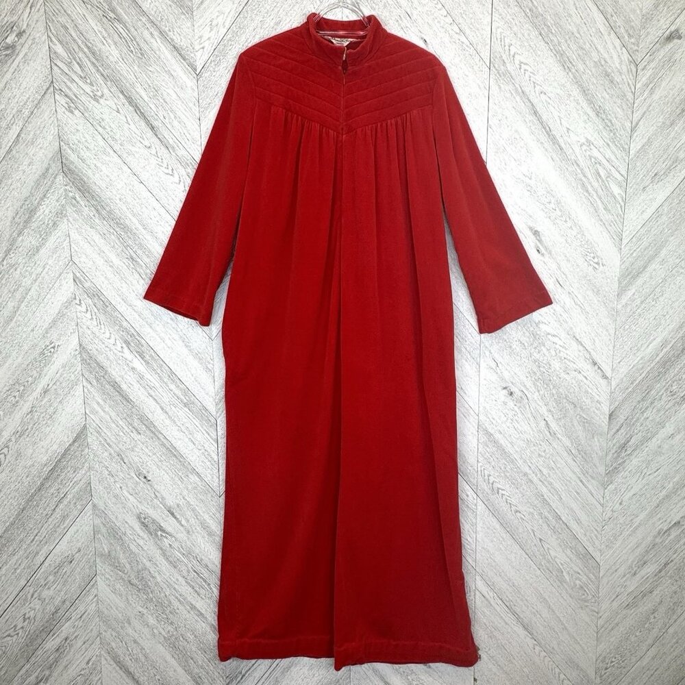 Vintage Diamond Tea Robe Womens Size Large Red House Dress Gown Velvet Pullover